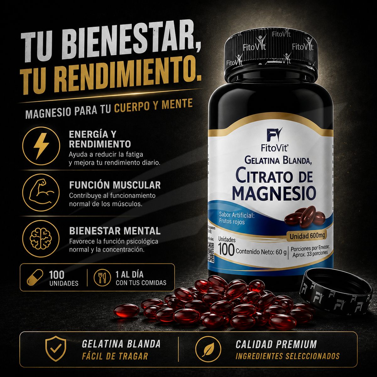 Citrato de Magnesio 600mg x100 Und Softgels - Fitovit