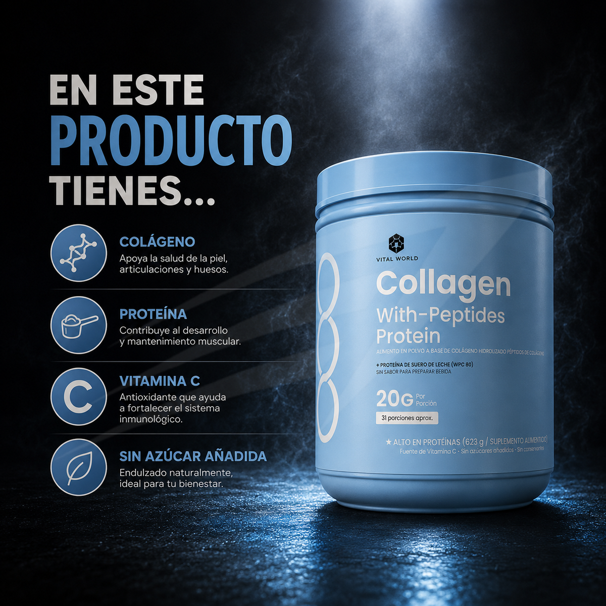 Colágeno con Péptidos y Proteína - Vital World